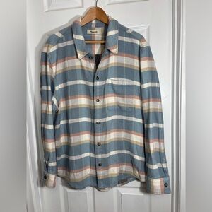 Madewell Plaid Shirt in Blue and Cream Large Size